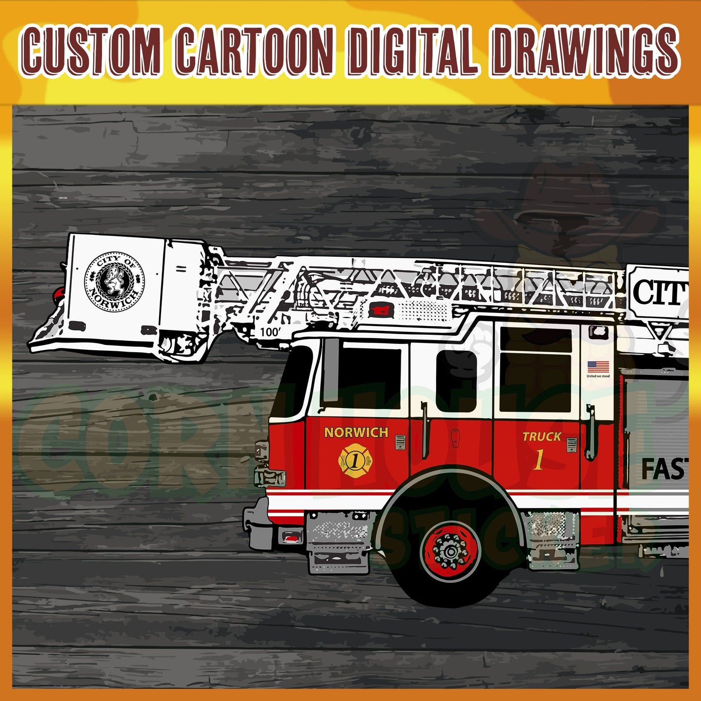 Cartoon Fire apparatus or Emergency response vehicles.
